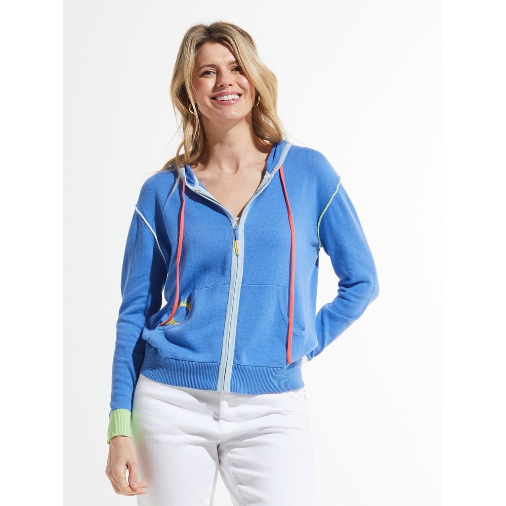 Zaket & Plover Womens Blue Cotton Knit Shooting Star Sun Zip Up Hoodie Size L